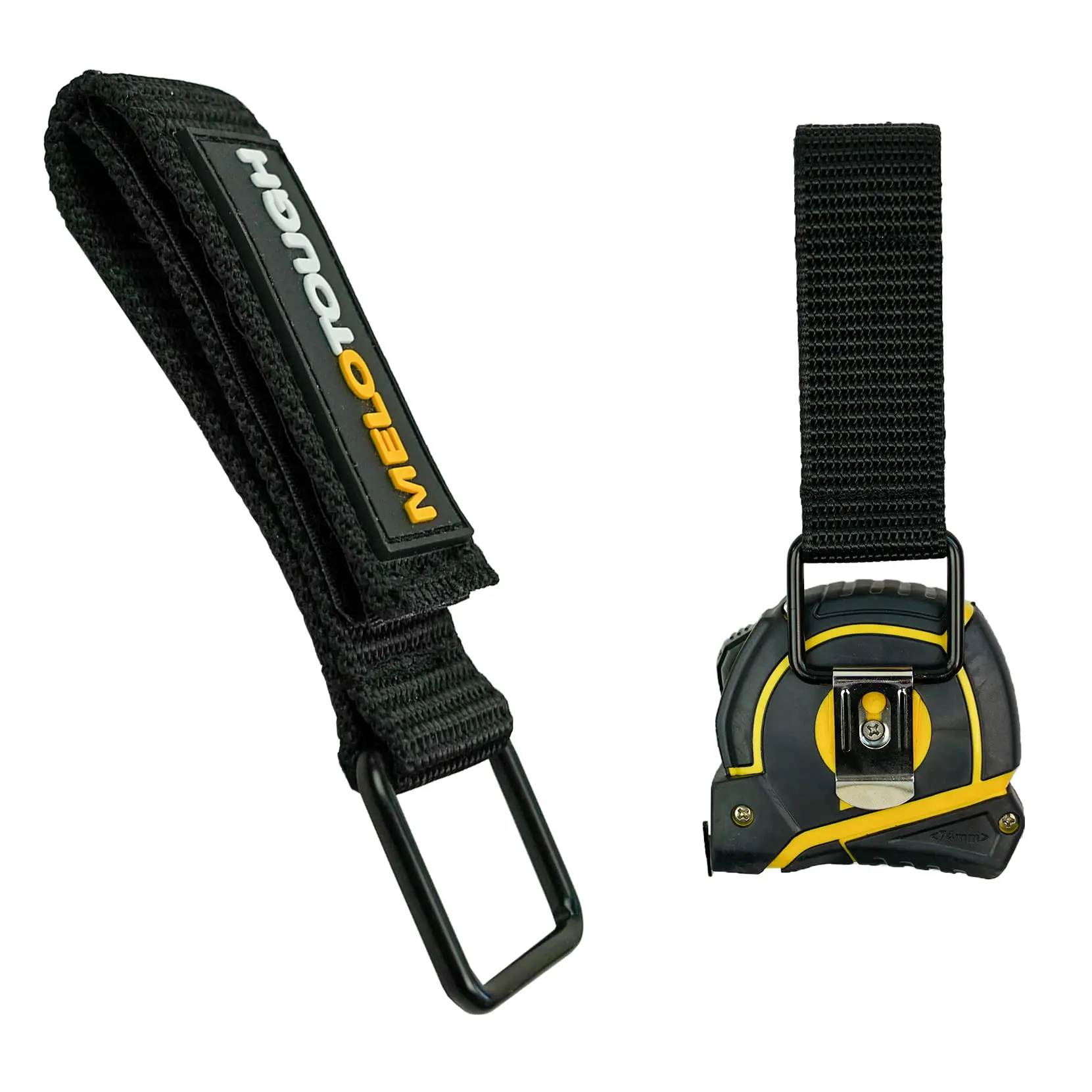 MELOTOUGH Webbing & Metal Measuring Tape Holder, Multi-Tool Holster with Clip for Tape Measures, Drills, Angle Finders & Rulers, Convenient Impact Tool Belt Clip for Worksites