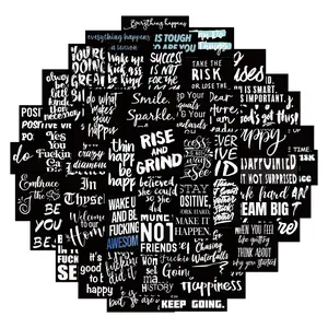 61Pcs Black and White English Inspirational Phrase Stickers For Laptop Bicycle Guitar Skateboard Decal