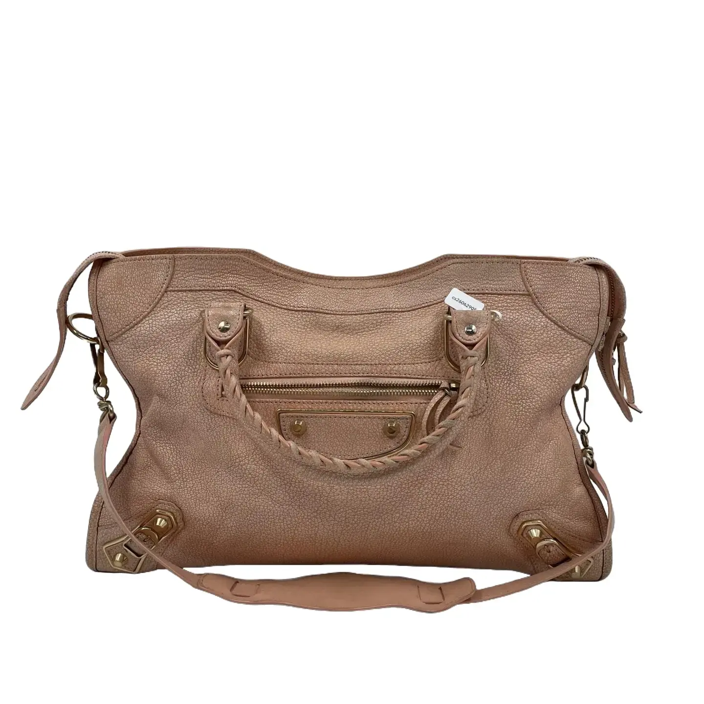 Pre-owned Balenciga Leather Shoulder bags CALUXB Balenciaga Chevre Gold Metallic Edge Hardware City Rose Des Sables