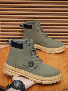 New Thick Sole Boots Men, British Style Vintage Work Boots, Versatile Height Increasing Boots, Outdoor Casual High Top Shoes, Walking Shoes, Footwear