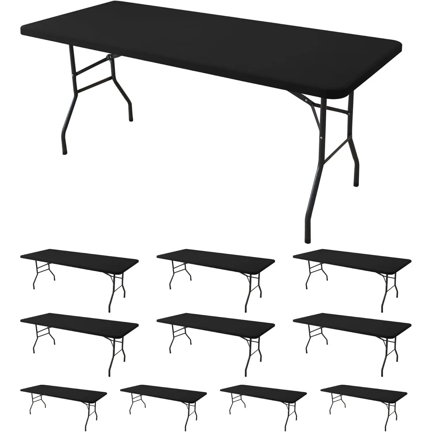Fitted Tablecloth for 6 Foot Rectangle Tables-10 Pack Black Elastic Table Cover-Spandex Stretch Folding Table Cloths 6 ft for Camping Dining Room Banquet