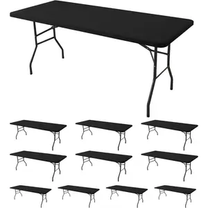 Fitted Tablecloth for 6 Foot Rectangle Tables-10 Pack Black Elastic Table Cover-Spandex Stretch Folding Table Cloths 6 ft for Camping Dining Room Banquet Party