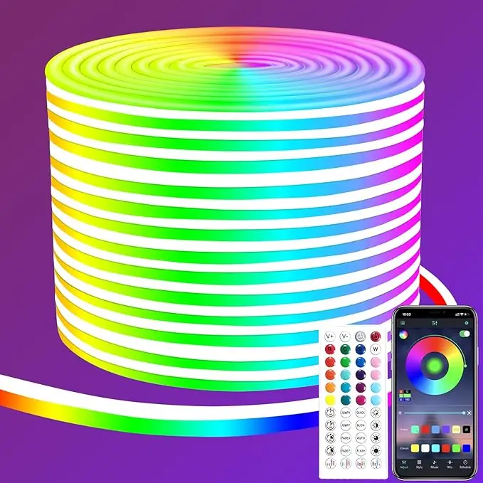 32ft RGB LED Smart Neon Rope Light, LED Light Strip,RGB LED Strip Light with App and Remote Control, Music Sync Color Changing LED Strips,Custom DIY N