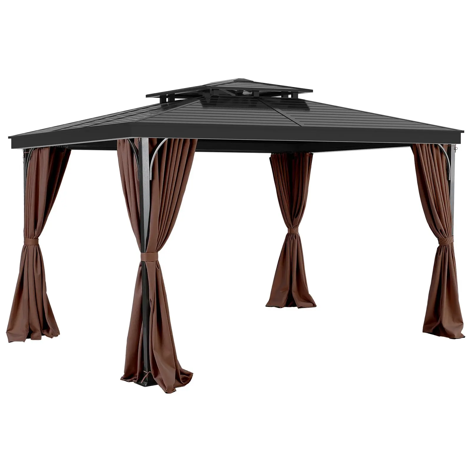 Only Curtain, frame not included.,Gazebo Curtains Outdoor, Fit Most 10' x 10' x 6.9' Gazebos, 4-Panel Sidewall Gazebo Privacy Curtains with Zippers, Outdoor Curtain Replacement for Patio Canopy, Coffee, Polyester, Curtain Set