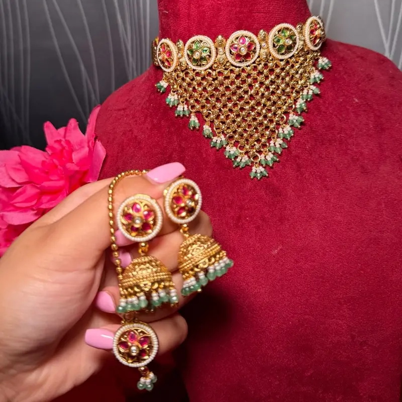 Heritage Multicolor Rainfall Jewelry Set with Jhumke and Tikka