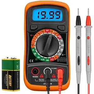 Digital Multimeter, Voltmeter Ammeter Ohmmeter Circuit Checker with Backlight LCD Test Leads, Portable Multi Tester Measures OHM AC DC  Current Resistance Continuity Diodes Transistor