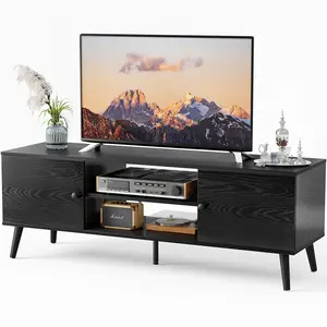 Panel TV Cabinet Sleek Black Storage Cabinet  Perfect for Home, Living Room & Office, Stylish Organizer for TV, Media, and Entertainment Essentials
