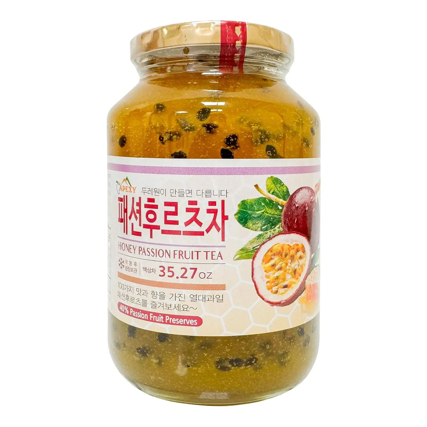 Apexy Authentic Korean Honey Passion Fruit Tea, Passionfruit Puree , Just Add Hot Water, Gourment Blend for Smoothies, Cocktails Desserts and Spread, No Artificial Colors, Versatile and Natural Delight, Made in KOREA 35.27oz (1kg) (Honey Passion Fruit)