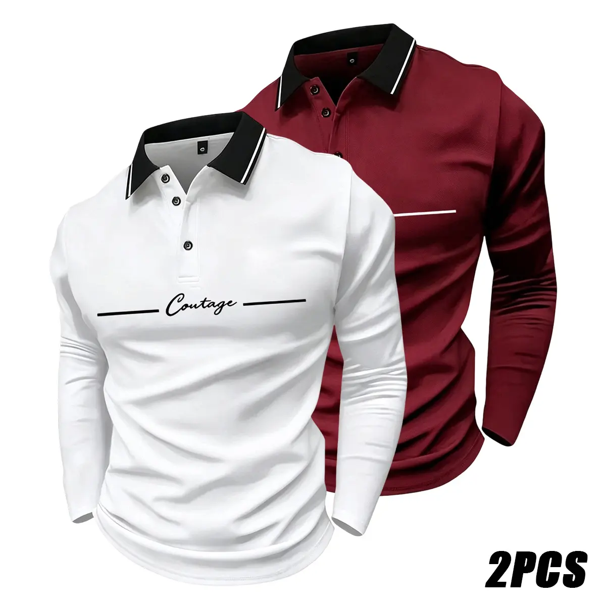 Men’s two-pack solid-color casual polo shirts with a Cautage print—fashionable, trendy, loose and comfortable, breathable and moisture-wicking, suitable for all seasons; ideal for office, home, work, outings, leisure, and everyday activities.