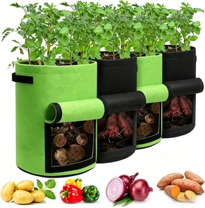 Potato Planting Bag, 10 Gallon Durable Fabric Garden Pot, with Flip Cover and Handle,4 pcs ,2 Green, 2 Black