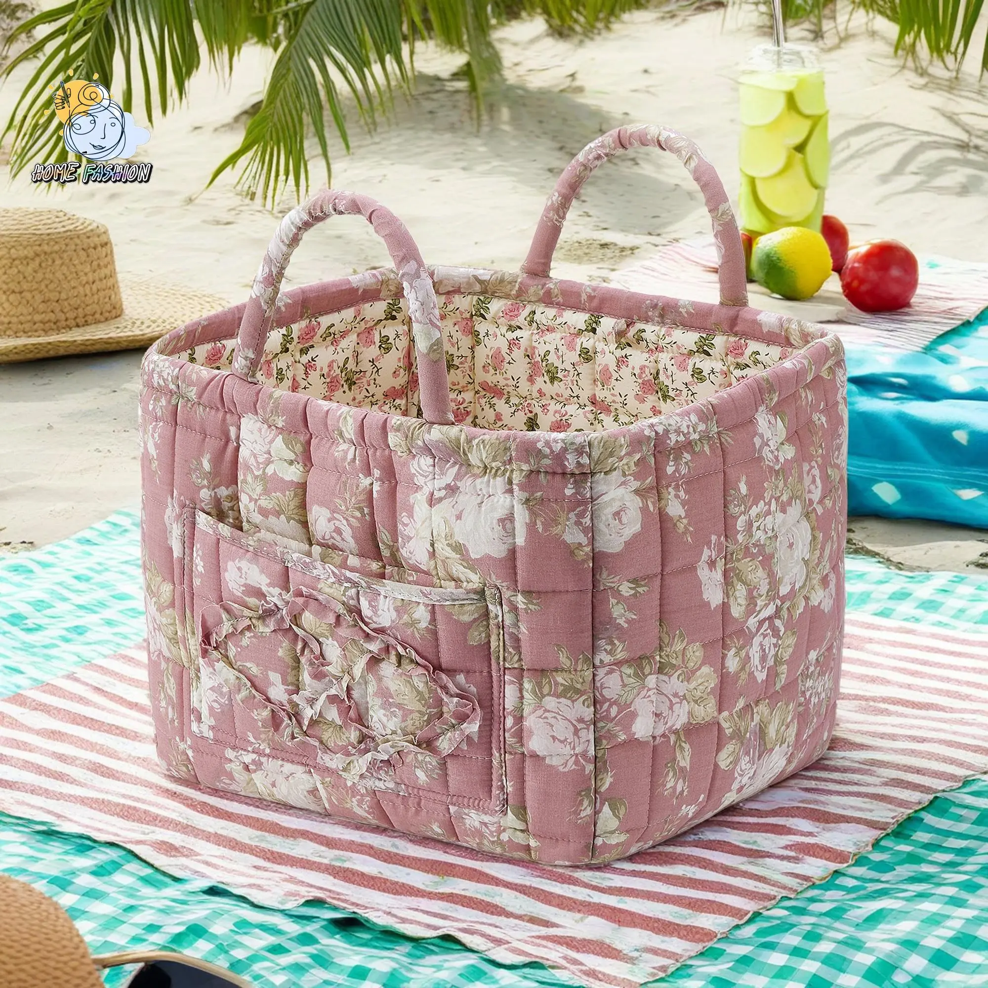 Floral Pattern Fabric Laundry Baskets - Large-Capacity Home Storage Organisers with Easy-Carry Handles, Pattern: Floral Pattern