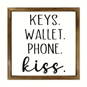 2D Panel, 2D Panel 1 Piece 88inch Charming Wooden Sign Key Wallet Phone Kiss, Wall Art, Plaque Entrance, Rustic Farmhouse Wall Art, Durable and Fade-Resistant, New Home Opening Gift, Living Room, Bedroom Decoration, Home Wall Art, Vintage Wall Art, Durabl