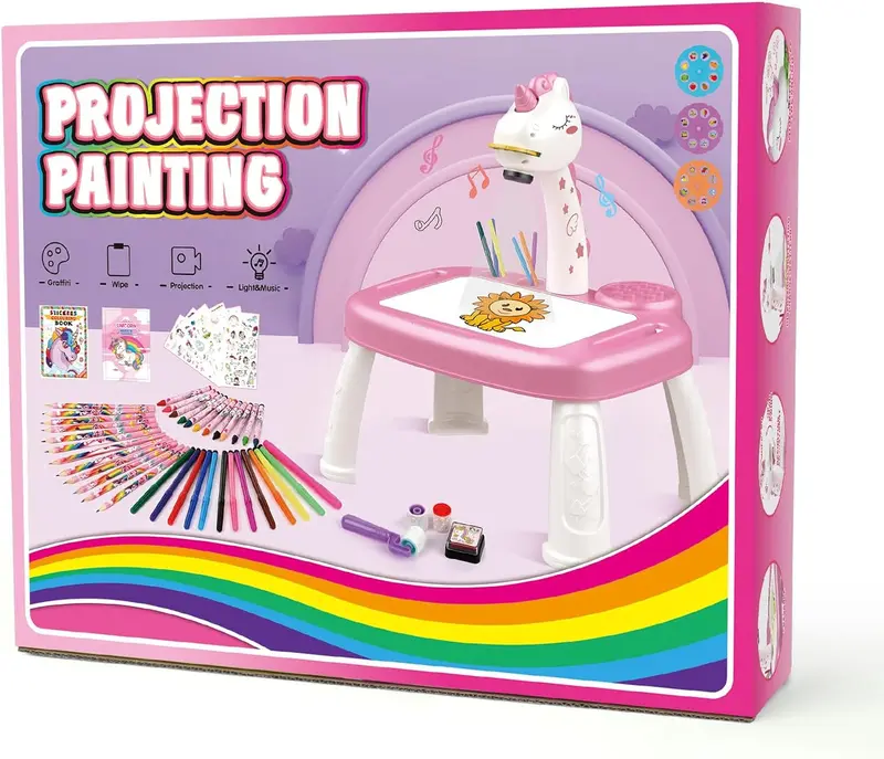 Drawing Projector for Kids, Art and Crafts, Drawing Board with Music, Color Pens, Pencils, Crayons, Scrapbook, Unicorn Sticker Book, Ideal Toy for 3+ Year Old Girls & Boys (Unicorn Kit) 7