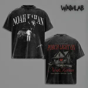 Vintage Noah Kahan The Great Divide 2026 Graphic Tee Double Sided Print Bootleg Concert Merch Porch Light On Acid Washed Oversized Short Sleeve Tee For Men Women Unisex Indie Folk Pop Music Fan Apparel Casual Streetwear Retro Band Top