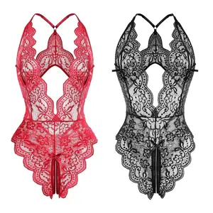 Women's Sexy Teddy Lingerie, One Piece Women Deep V Floral Lace Bodysuit, Backless lingerie nightwear Sleepwear Fit Garment
