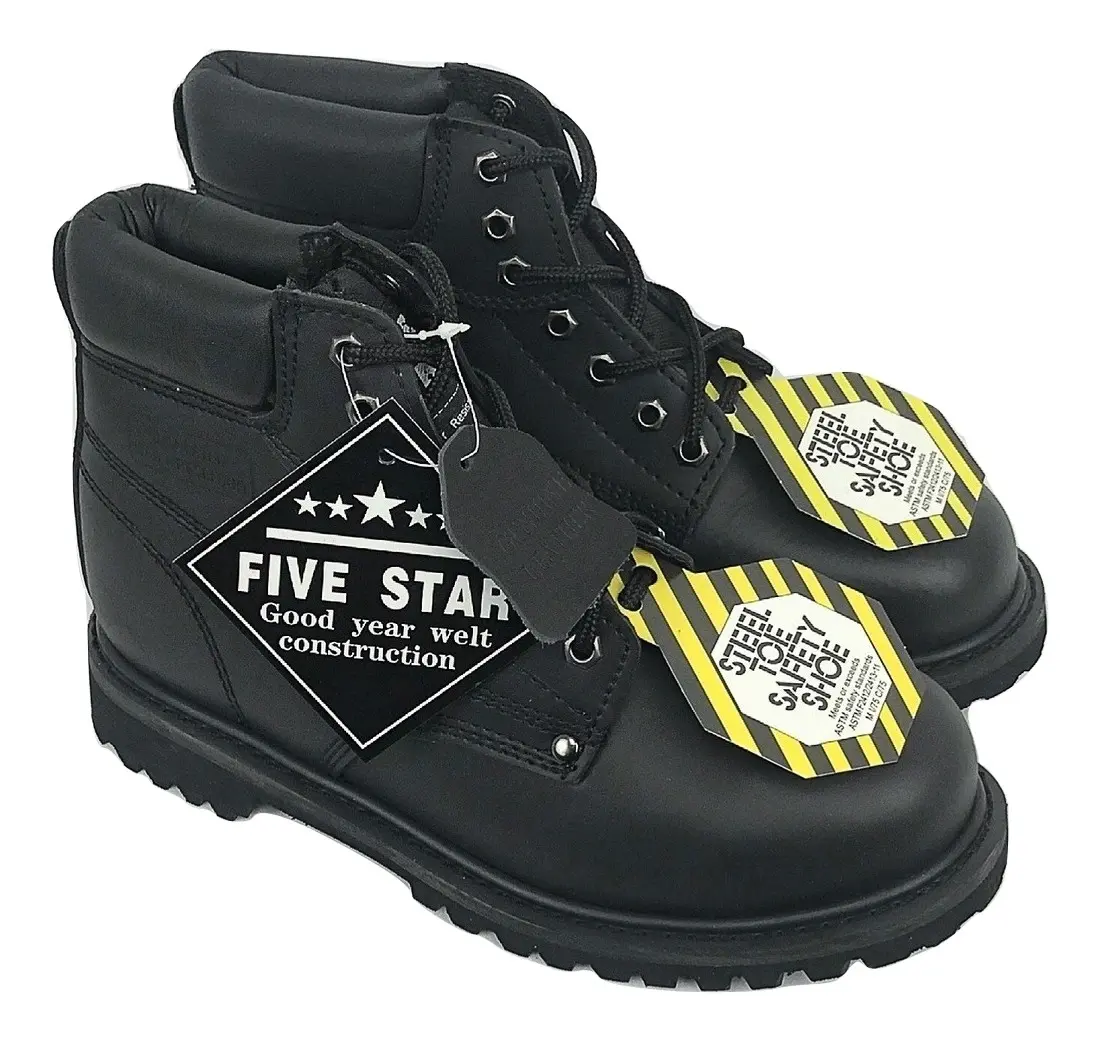 Jacata Men's Black Steel Toe Work Boots Style 8609 for Outdoor safety Shoes with Waterproof, Leather Upper, Rubber Sole,  - Boy, Comfort