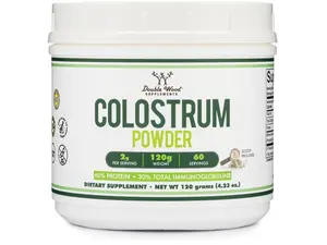 Double Wood Supplements Bovine Colostrum Powder for Women and Men, for Gut Health, Skin & Hair, Immune Support (120 Grams, 60 Day Supply - Standardized to 30% Total Immunoglobulins and 60% Protein)