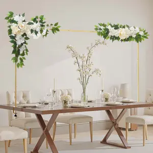 【Summervibes】VEVOR Over the Table Rod Stand with Clamps, Adjustable 28"-98" Length & 13"-42" Height, Table Arch Stand with Floral Accessories, Gold Balloon Frame for Wedding Birthday Party Christmas Decoration