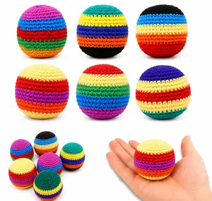 Random 3/6 PCS Hand-Made Knitted Hacky Sack, 2026 Upgraded Assorted Foot Bag Crochet Hacky Sacks for Adults, Juggling Balls for Beginners, Multicolored Geometric Pattern, Ready-to-Use Hacky Sacks