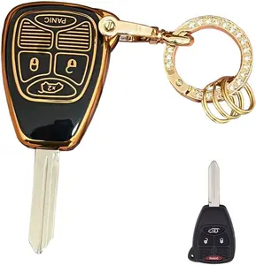 Soft TPU for Jeep Key Fob Shell Fits for Jeep Wrangler/Compass/Dodge Ram/Durango/Caliber/Nitro/Dakota/Chrysler (C-Black)