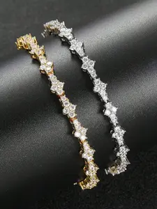 2PCS Gold And Silver Crystal Tennis Bracelets For Men, Hip-Hop Jewelry With Sparkling Cubic Zirconia, And Elegant Design, Classic Commemorative Gift For Birthday, Anniversary And Special Occasions, Tennis Chain Bracelet