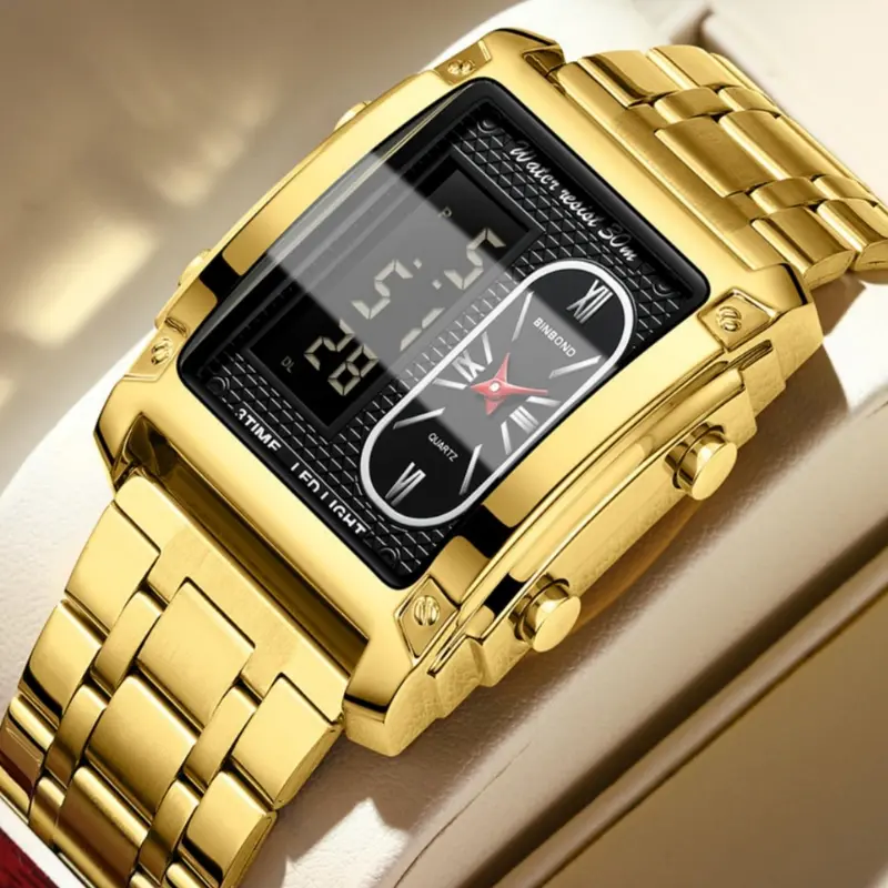 Men's Business Fashion Square Dial Digital Quartz Watch, Multifunctional Watch, Digital Wristwatch, Fashion Watch with Luminous Fashionable Dial & Alarm Function, Trendy Watch for Daily Life, Business Fashion Watches
