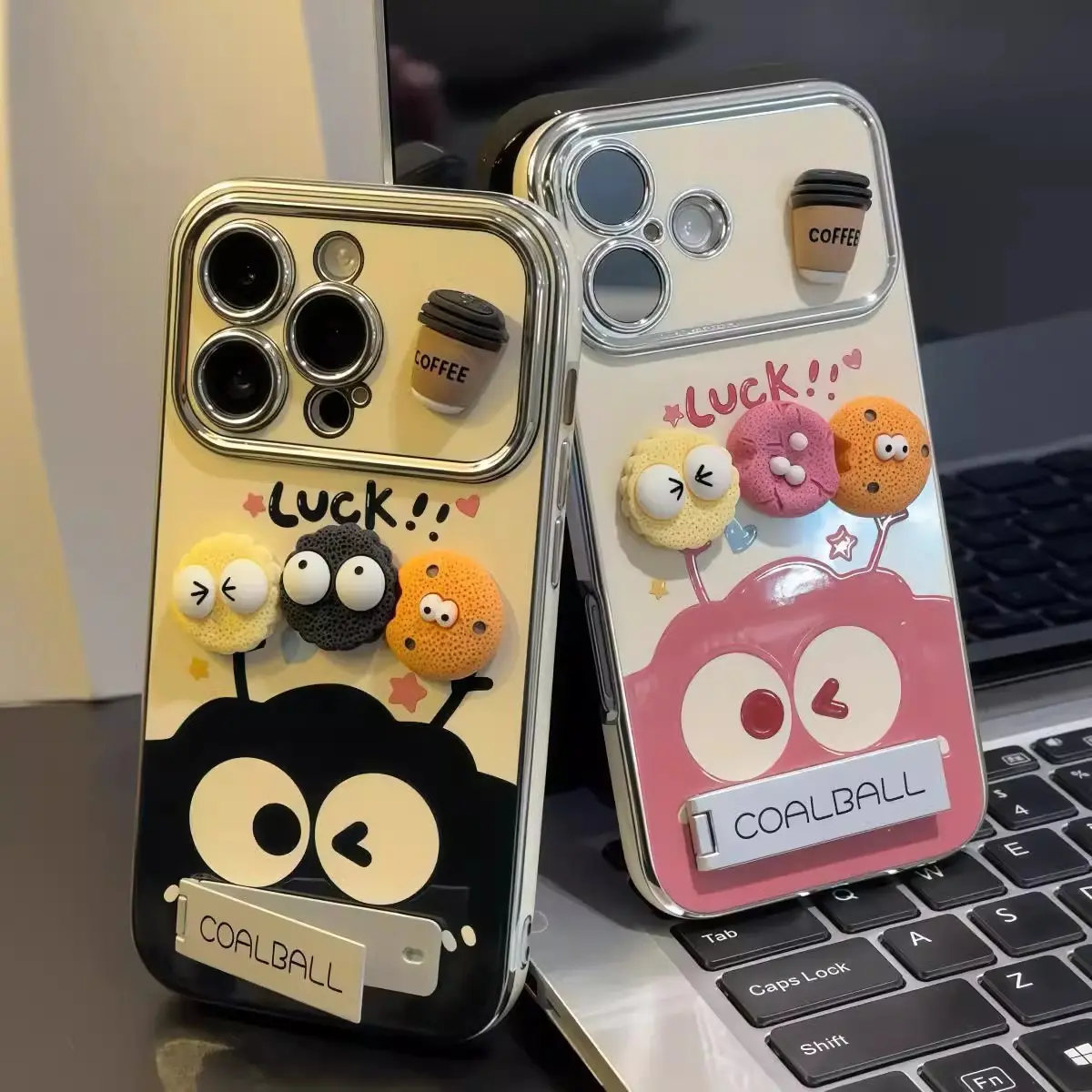 Cute Coffee Charcoal Electroplated Window Smartphone Casing, Handheld Protection Accessory for iPhone 11, XS, XR, 12, 14 Pro, 15, 16 Plus, 17 Pro Max
