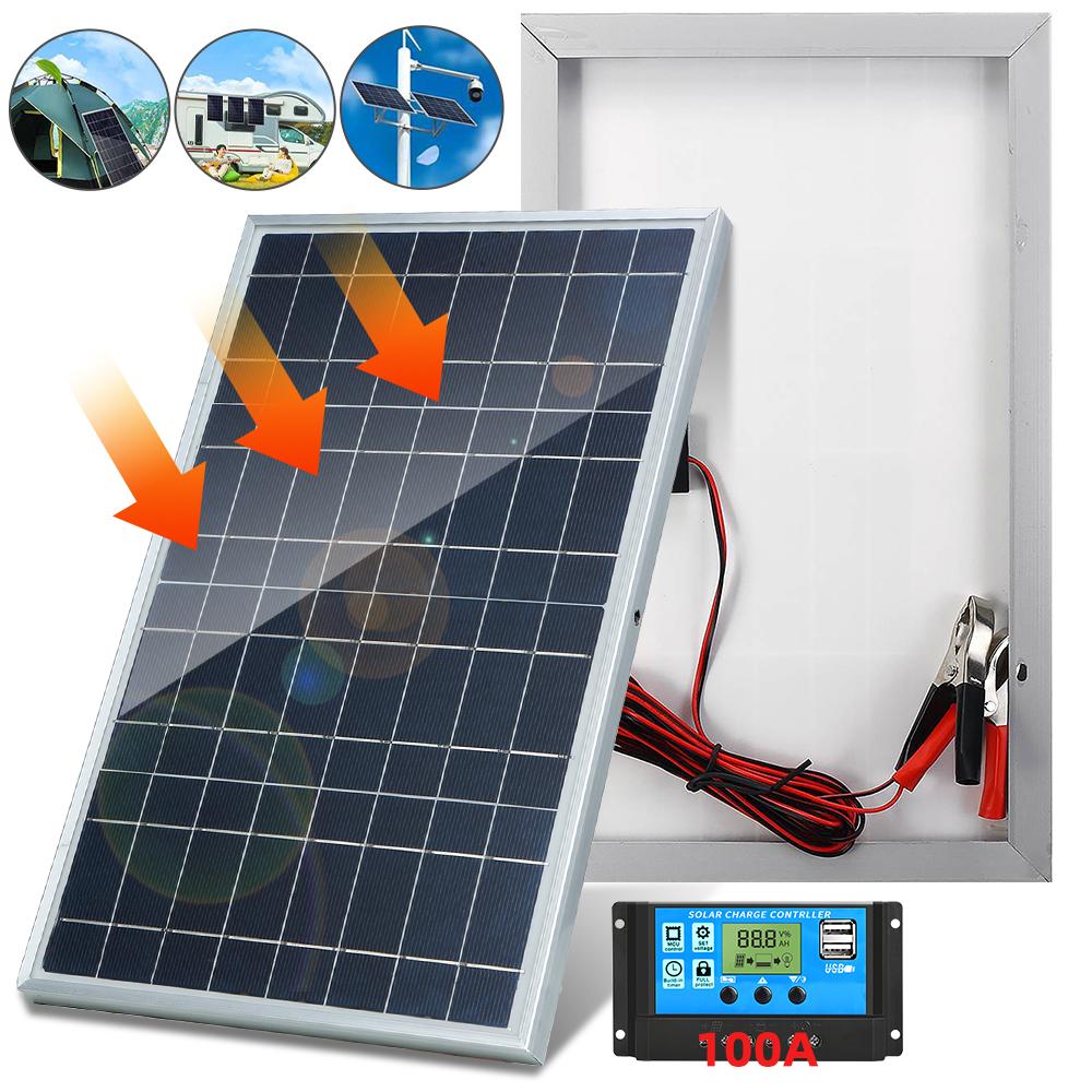 10W Portable Solar Panel Kit with 100A Controller, Multi-Crystalline 12V Battery Charger for RV Camping Home Backup, Complete Set with Cables