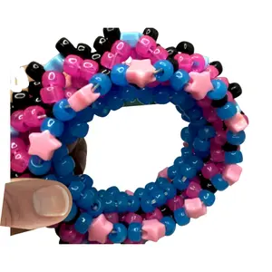 Kandi 3d Super Nova Cuff | Glow-in-Dark Pink /Glow-in-Dark Blue | Pony Beads Stars