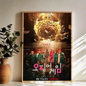 Squid Game Netflix Poster Characters and Prize Money Wall Art Vintage Black and White Art Posters Funky Aesthetic Canvas Prints Retro Bar Cart Decor for Bar Bedroom