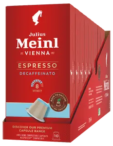 Julius Meinl Espresso Decaffeinato - 100 Capsules, 8 Intensity, 10 Caps are Nespresso Compatible, 100% Home Compostable Caps