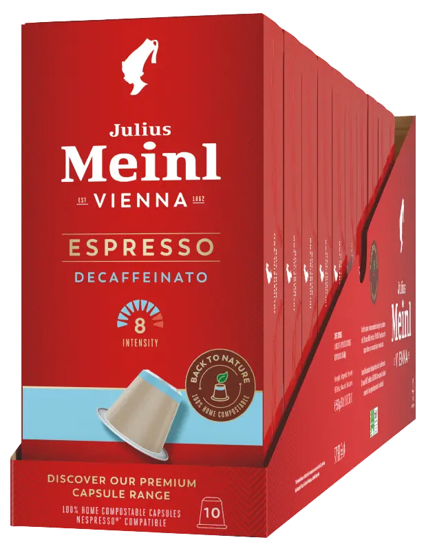 Julius Meinl Espresso Decaffeinato - 100 Capsules, 8 Intensity, 10 Caps are Nespresso Compatible, 100% Home Compostable Caps