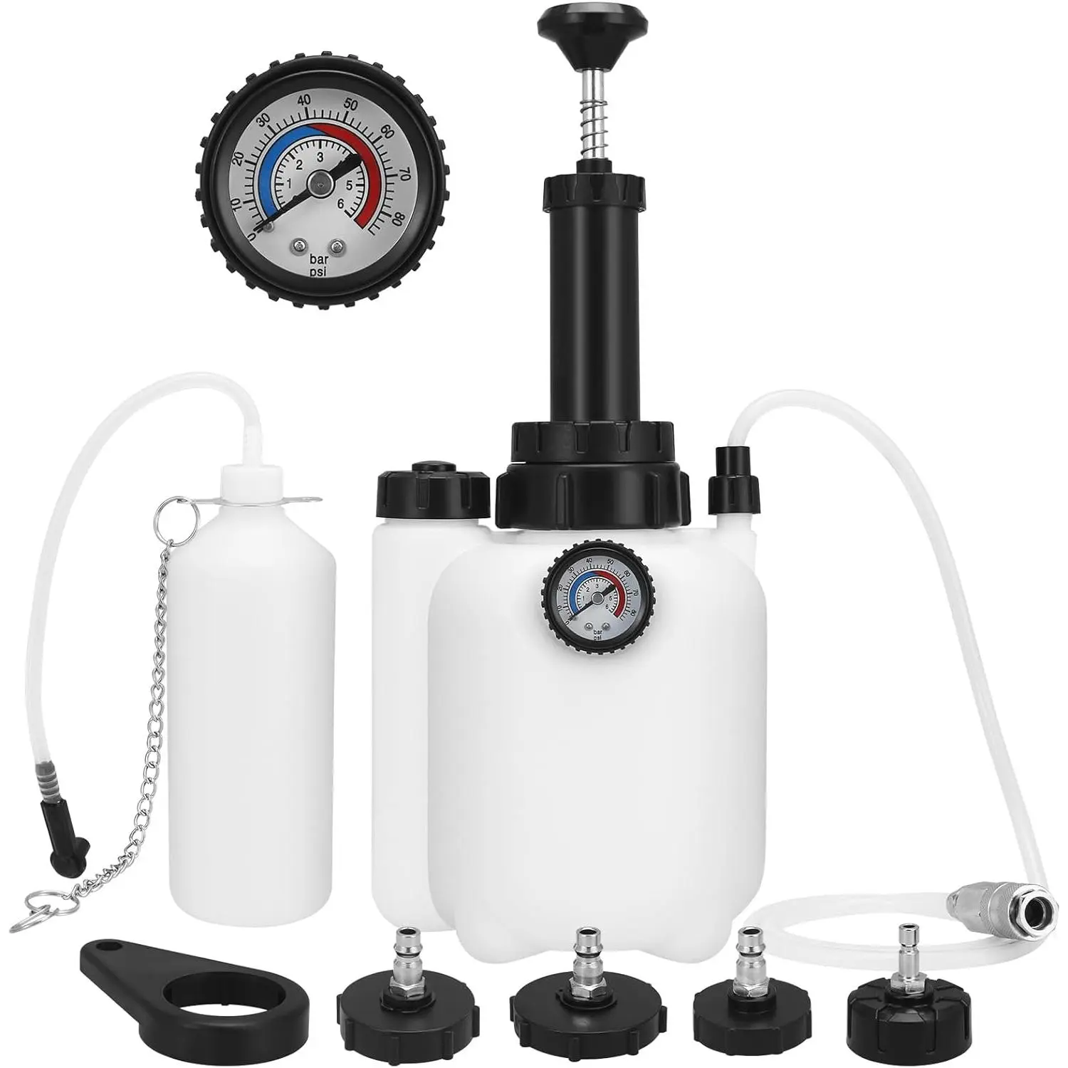 3L Pneumatic Brake Bleeder Vacuum Pump Kit - 1-Man Operation, 1L Bottle, 2 Brake Hoses, 4 Black Master Cylinder Adapters, Cordless Tire Pump Tire Inflation Tool for Automotive Use
