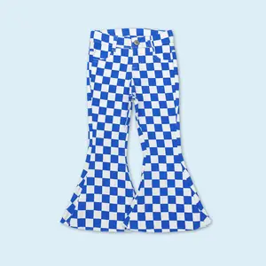 Blue checkered baby girls jeans bell bottoms