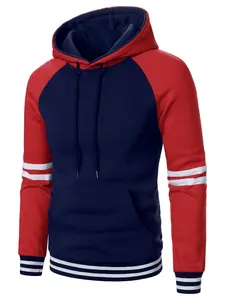 Men's Colorblock Casual Pullover Sweatshirt, Fitted Design, Fall & Winter Fashion, Warm Sportswear, Moderate Fabric Thickness