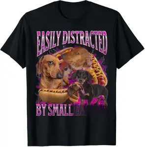 Easily Distracted By Small Wieners Funny Offensive Dachshund T-Shirt Classic Medium Size Vintage Graphic Tee for Dog Lovers Man Menswear Streetwear Top t  shirt  exchange cotton T-Shirt with Look