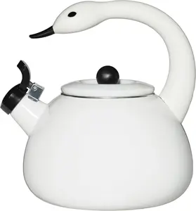 Whistling Tea Kettle for Stove Top Enamel on Steel Teakettle, Supreme Housewares White Swan Design