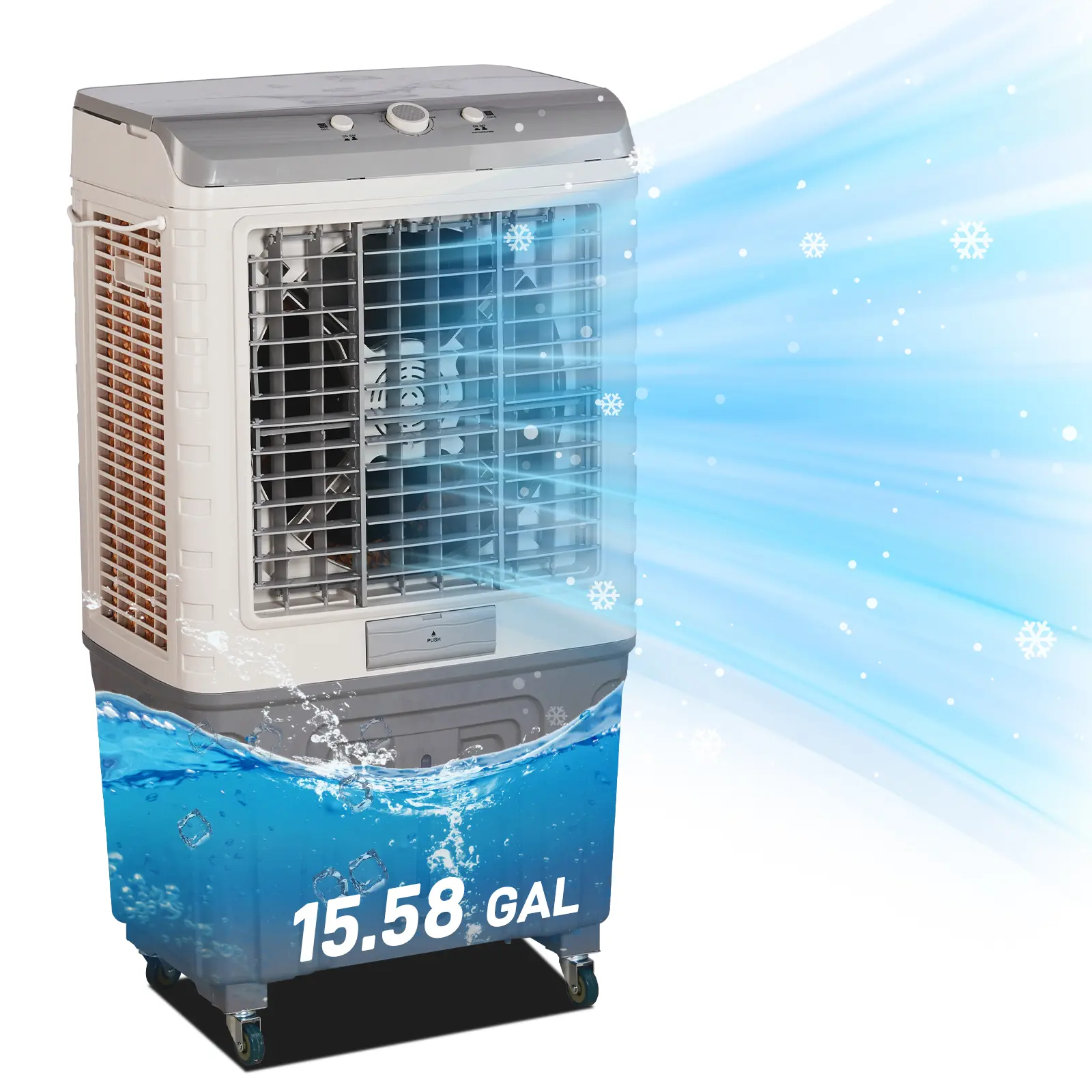 【Deals for You Days】Portable 3-in-1 Evaporative Cooler 3065 CFM Personal Air Cooler with 15.85 Gallon Water Tank 4 Ice Packs and Rolling Casters for Indoor Outdoor Use