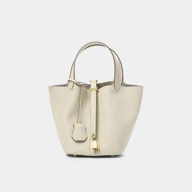 Basket Tote Bag Trending Minimalist Cream White Spacious Lock Closure Handbag SADI