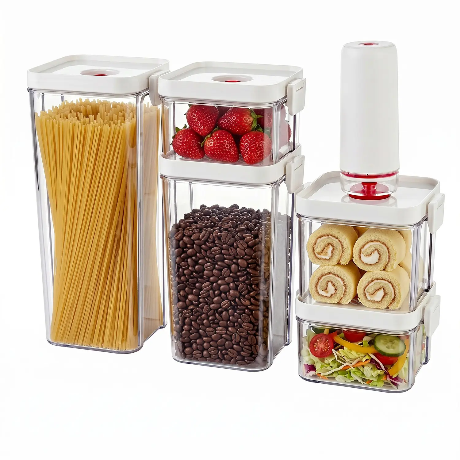 SUSTEAS Vacuum Food Storage Container Set with Electric Vacuum Pump, 5 Airtight Leakproof BPA-Free Containers for Meal Prep and Pantry Organization