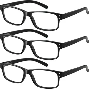 3Pairs Reading Glasses Men - Blue Light Blocking Square Readers with Spring Hinge Anti  Eyeglasses
