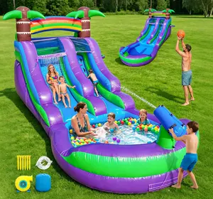 FBSPORT 21FT Commercial Inflatable Water Silde for Kids Adults, 100% PVC Heavy Duty Bounce House Water Park Slides with Large Water Pool, Waterslide with 750W Blower for Backyard Party