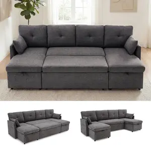 Oversized Sleeper Sofa Couch, 100 inch 2 in 1 Pullout Couch Bed with Side Pockets for Living Room, Sectional Sleeper Sofa Bed with Double Storage Chaise