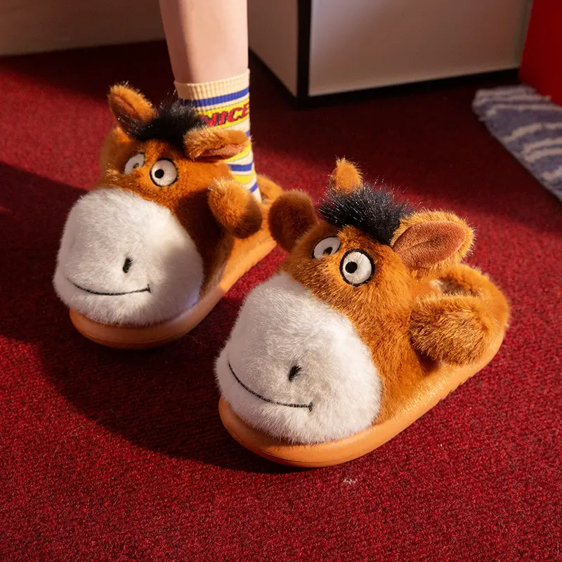Donkey Plush Slippers Cute Animal Design Winter Warm Home Slippers, Thick Sole Indoor Slippers for Men and Women, Indoor Footwear, Donkey Slippers, Unisex Home Slippers, Plush Animal Aesthetic, Hand Wash Care