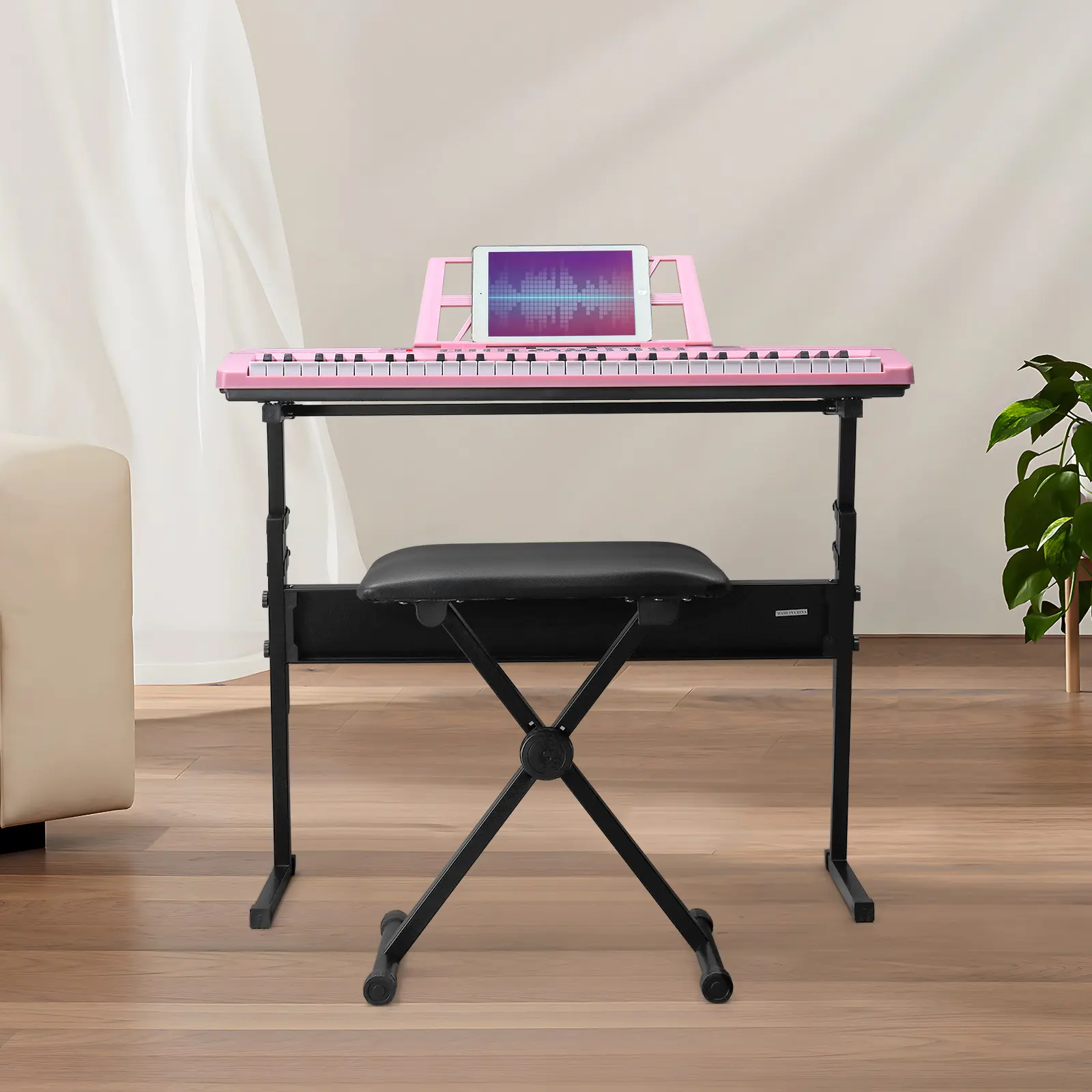 Ktaxon GEP-110 61 Key Keyboard for Beginners - Full Set with Piano Stand, Bench, Mic & 3 Teaching Modes, Built-In Speakers