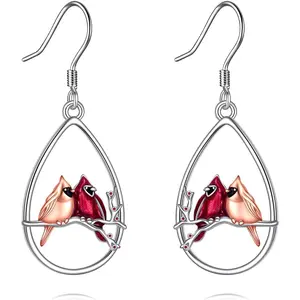 Cardinal 925 Sterling Silver Earrings Love Bird Pendant Earrings Women's Birthday Christmas Gift