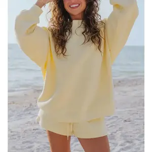 Women’s Two-Piece Outfit Sweat Shorts Set – Oversized Casual Lounge Matching Set, Tracksuit/Sweatshirt Set, Fall 2025 Clothing