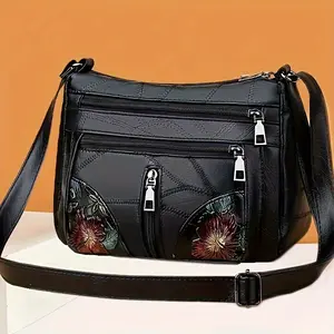 Stylish Hand-Painted Women'S Crossbody Bag- Spacious Multi-Layered Design, Adjustable Straps, Lightweight Nylon Material, Fringe Embellished, Perfect Girlfriend Gift