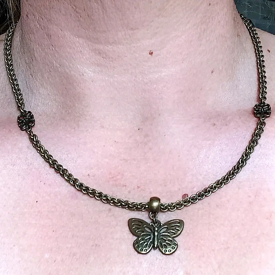 Bronze JPL Weave Chainmail Necklace with Butterfly Pendant