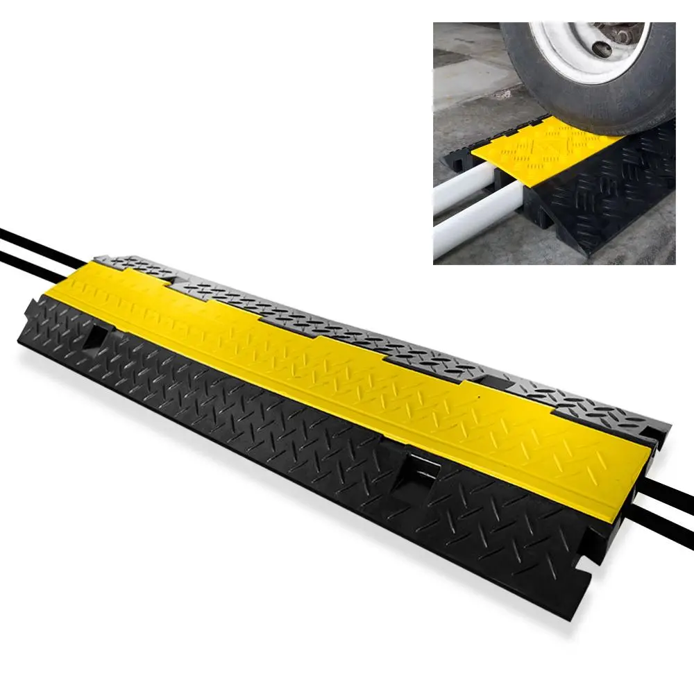 Pyle Heavy Duty Thermoplastic 2-Channel Cable Protector Ramp for Home Users, 44000 lbs Load Capacity, 1.0 m (39.4’’ x 9.6’’ x 1.8’’), Yellow Cord Cover with Flip-Open Lid, Waterproof, Interlocking Connectors, Wire Concealer for Indoor/Outdoor Management